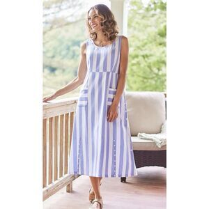 April Cornell Blue & White Striped Vineyard Sleeveless Midi Dress, size XXL